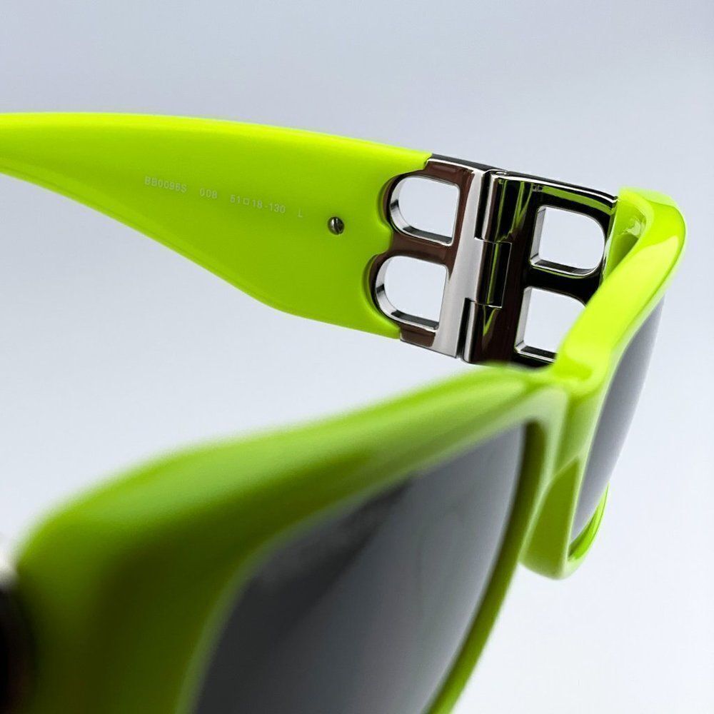 NEW Balenciaga  BB0096S 008 Yellow Silver Logo Grey Square Unisex Sunglasses - Picture 12 of 14